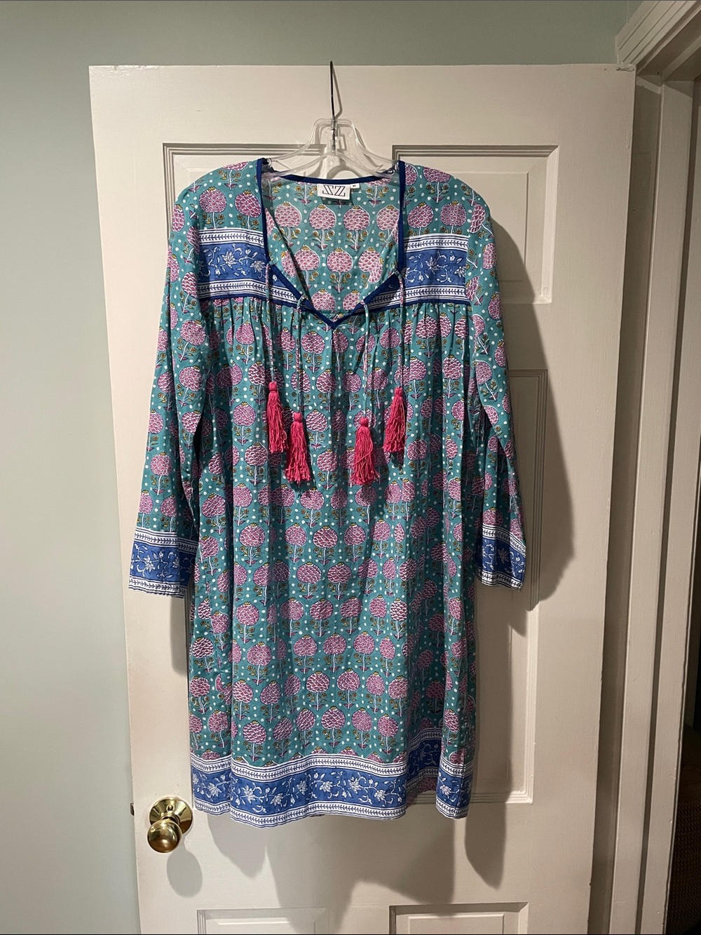 SZ Boho Tassel Tunic Dress in White, Teal, Green and Pink